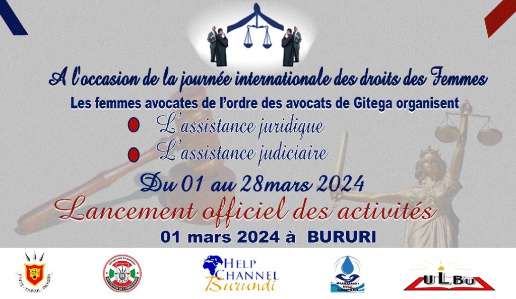 L;OUVERTURE DES ACTIVITES MARQUANT LA CELEBRATION DE LA JOURNEE INTERNATIONALE DE LA FEMME AU BARREAU DE GITEGA EDITION 2024